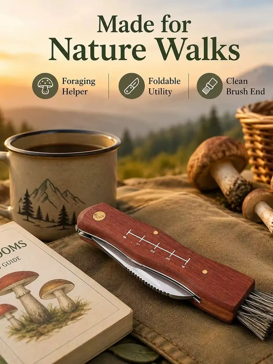 Faltbares Pilzsammelwerkzeug mit Reinigungsbürste, Holzgriff, Edelstahl-Garten-Ernteschneider für Outdoor-Camping und Pilzsammeln 5,0 1 Bewertung ౹ 4 verkauft