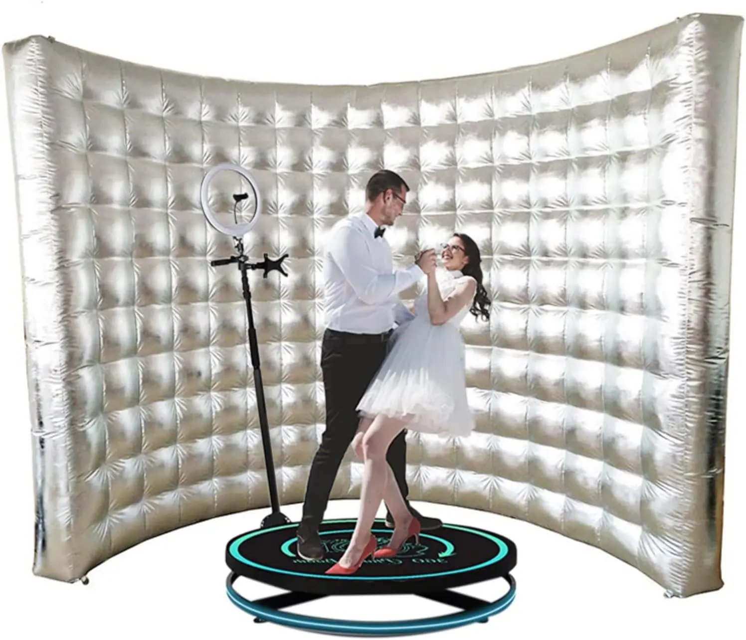 Poland Warehouse Fotobudka 360 Backdrop Wall Inflatable Silver Photo Booth Wall Backdrop with Blower For Party Rental  3*2.4m