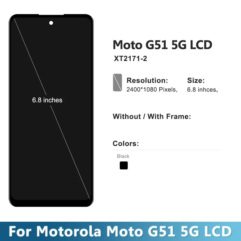 6.8\'\' For Motorola Moto G51 5G LCD Display Touch Screen Digitizer Assembly for Moto G51 5G XT2171-2 Display With Frame