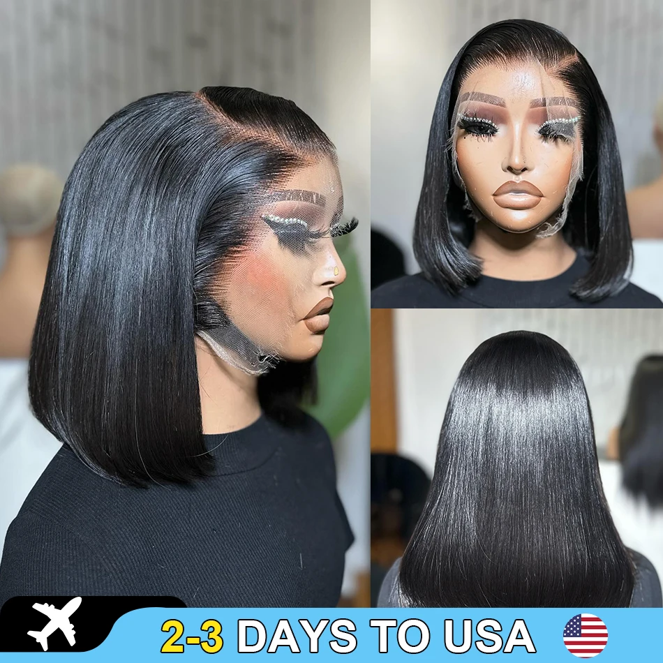 220% Bone Straight Bob Wig Lace Front Human Hair Wigs For Women 13x4 HD Transparent Lace Frontal Wig Human Hair Brazilian Remy