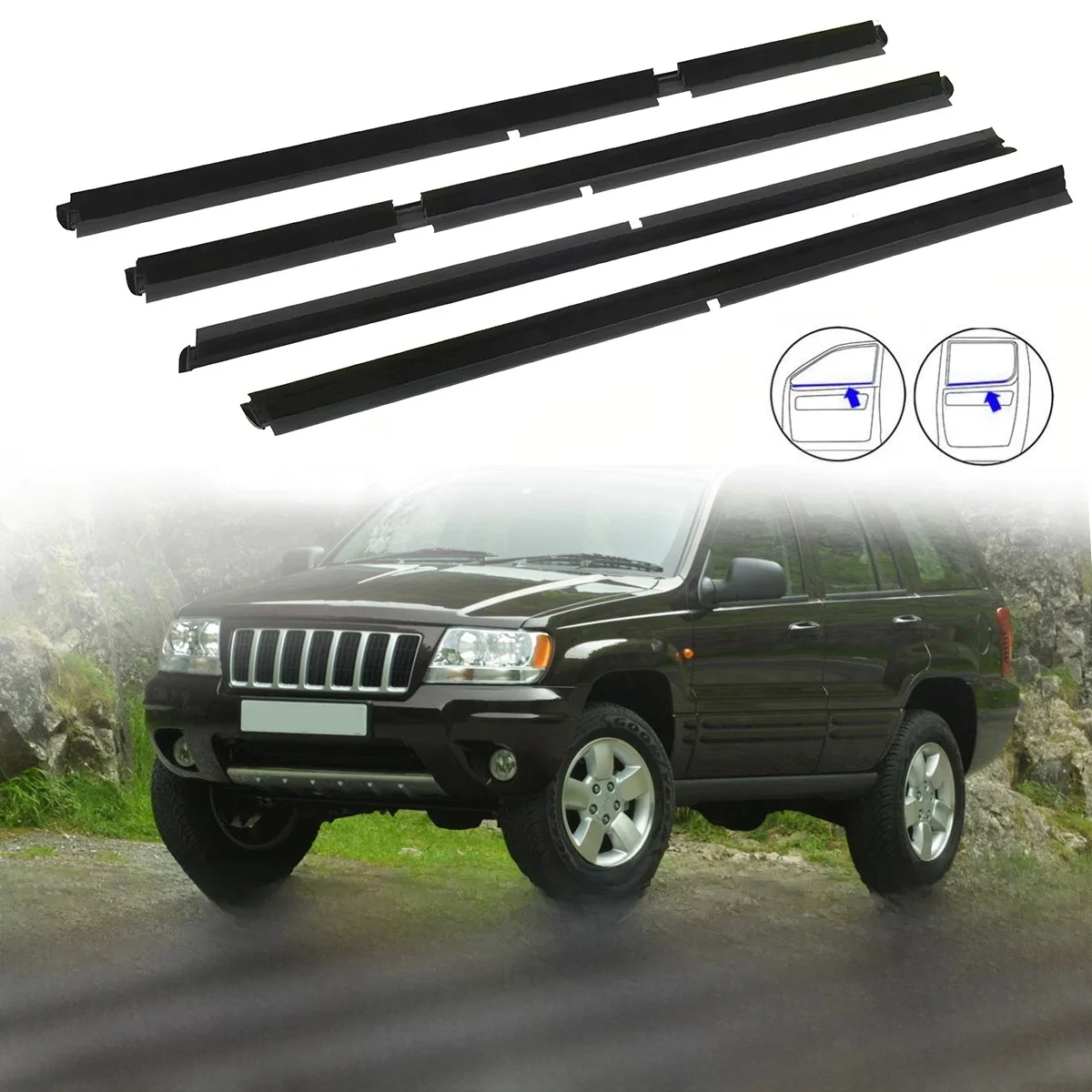 4 SZTUK Zewnętrzne okna Gumowa uszczelka drzwi Uszczelka paska Listwa wykończeniowa Do Jeep Grand Cherokee II WJ WG 1998-2005 — 2
