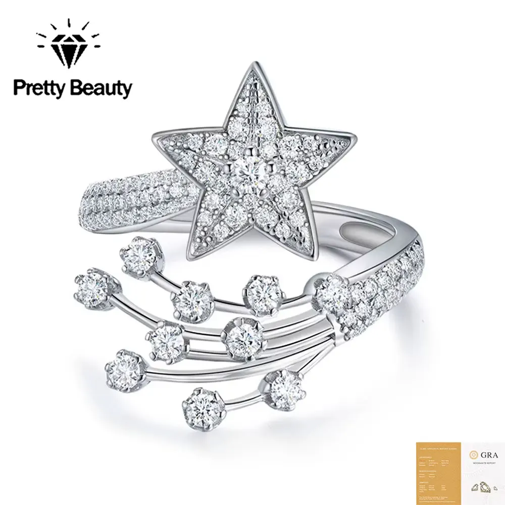 Pretty Beauty Moissanite Comet Ring for Women Celestial Shooting Star Statement Ring S925 Sterling Silver Hypoallergenic Jewelry