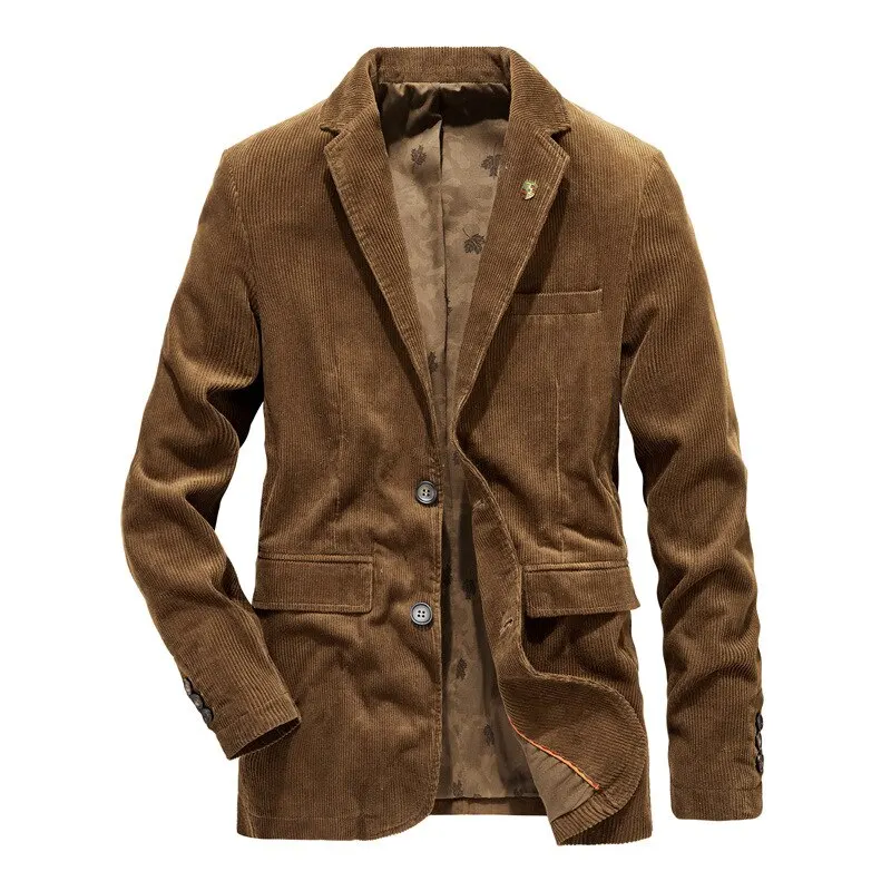 

Men Blazers Spring Autumn Middle Age Loose Fit Casual Suit Jacket Corduroy Solid Color Business Work Daily Life Single Breasted