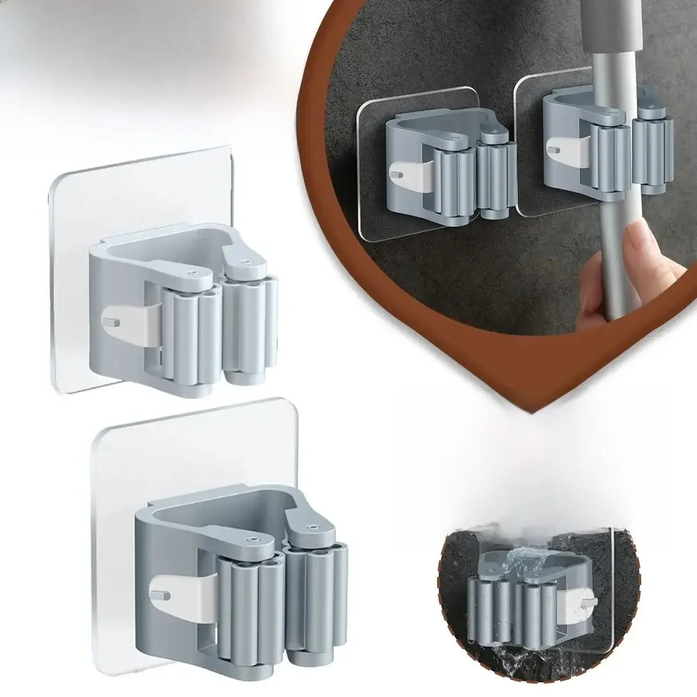 4PCS Hak do mopa bez dziurkowania Uchwyt zaciskowy do miotły z mocną magiczą i bez śladu Półka wisząca na ścianie z haczykiem samoprzylepnym — zdjęcie 2
