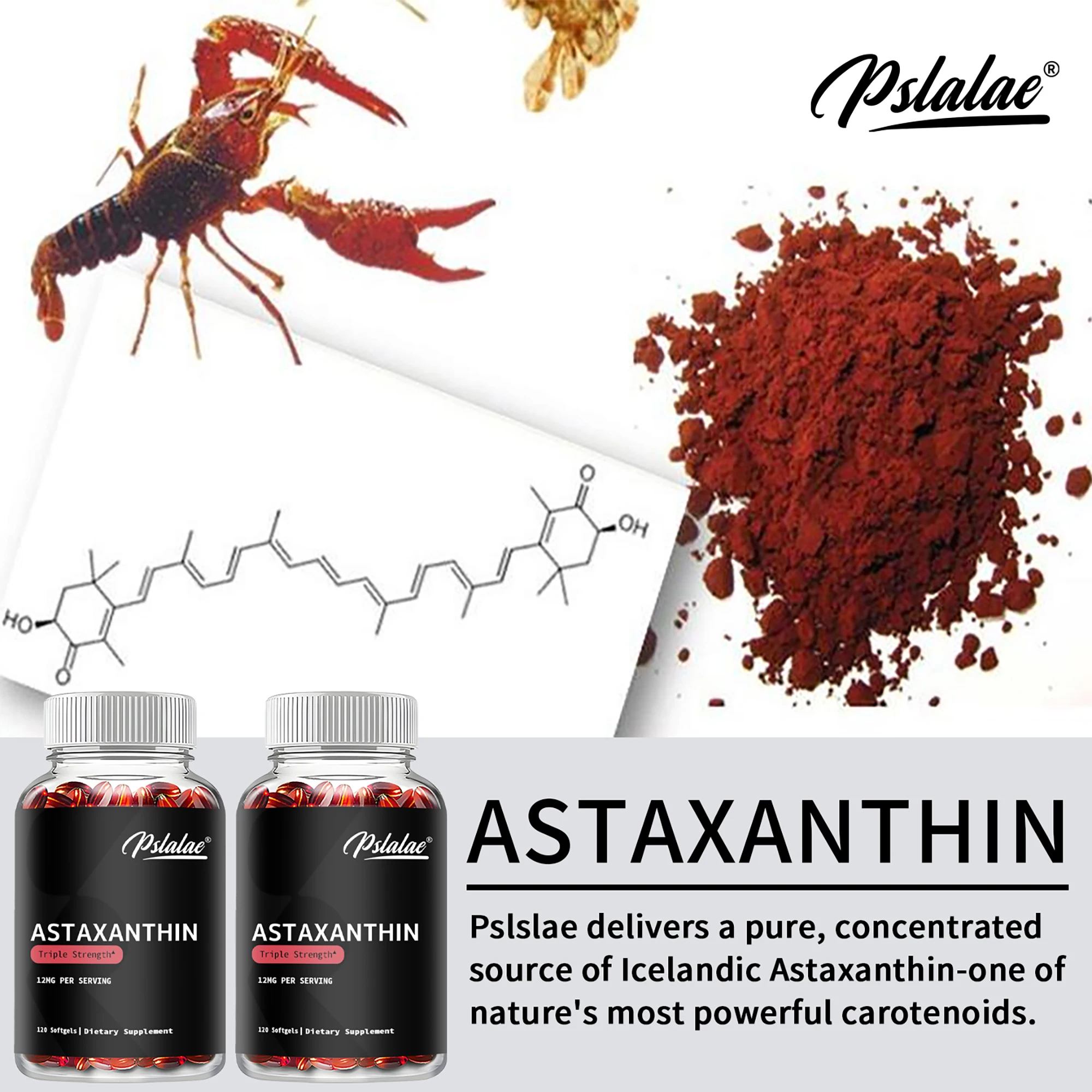 Astaxantina-Suplemento Antioxidante, Promove a Saúde do Cérebro e Acelera o Metabolismo, 120 Cápsulas