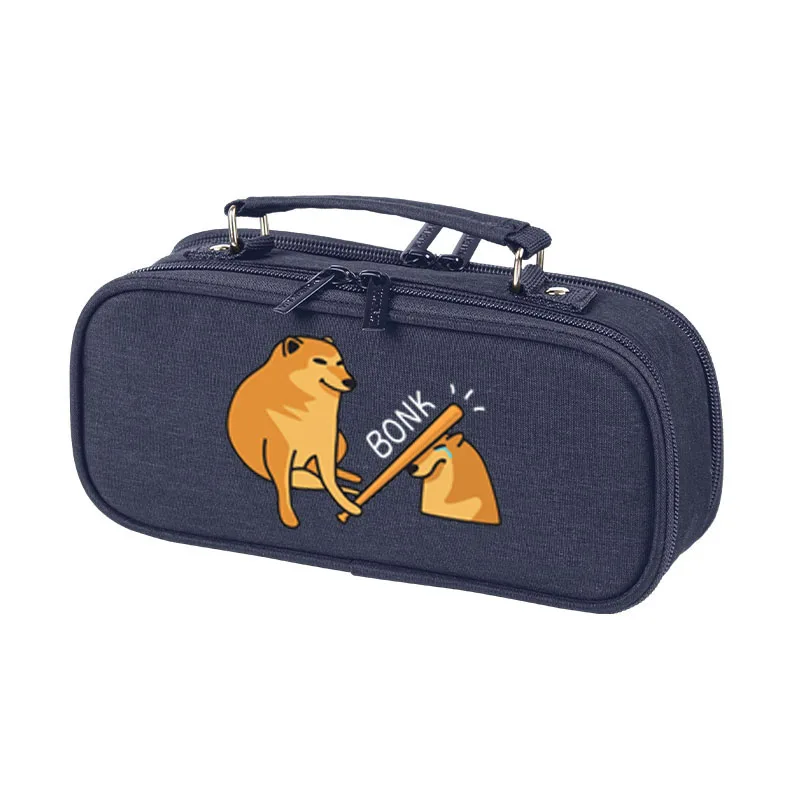 Custom Shiba Inu Doge Cheems Meme Pencil Case Cartoon Students Large Capacity Multi Layer Pen Case Canvas Multi Pocket Bag