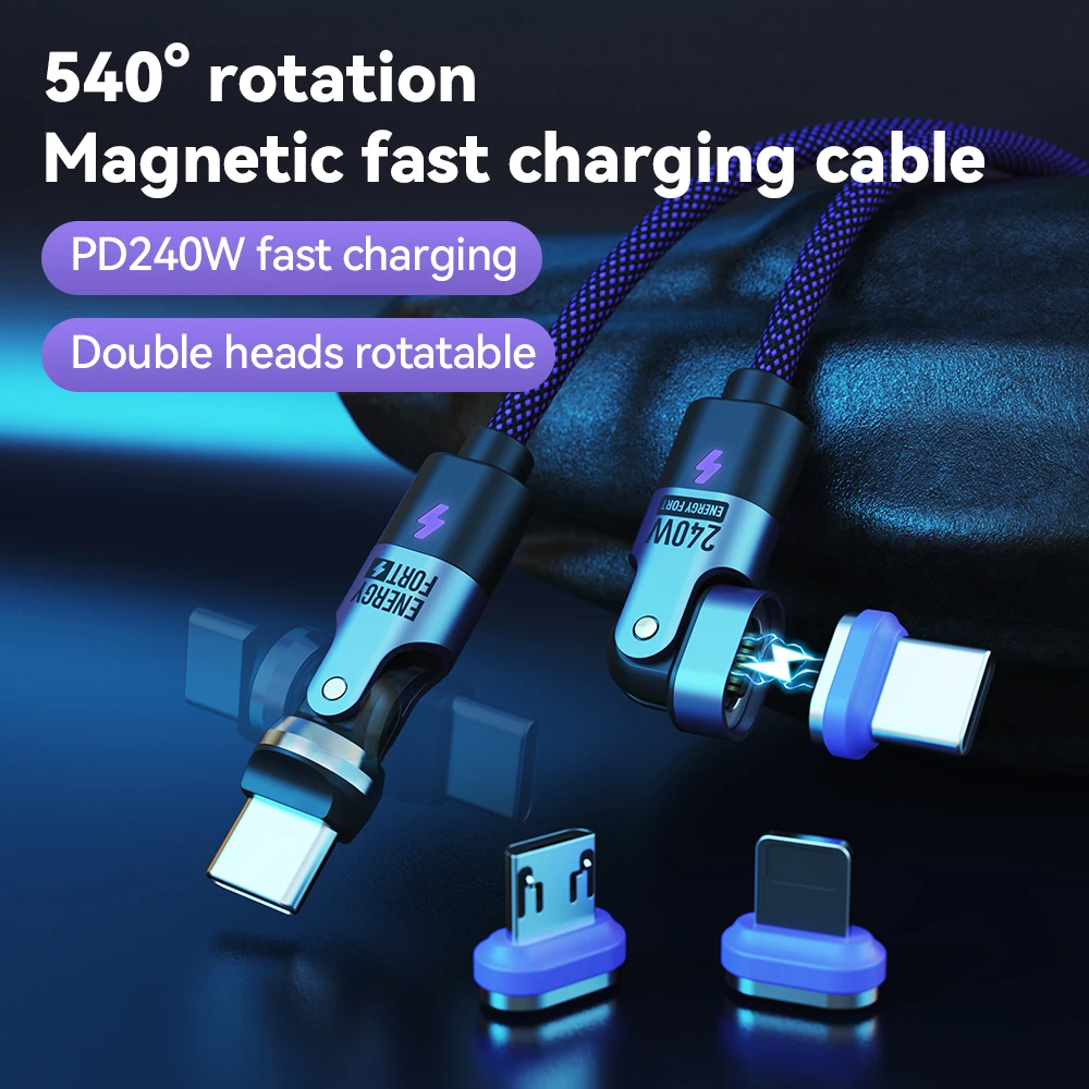 Kabel do szybkiego ładowania PD3.1 o mocy 240 W 540 °   Kabel obrotowy typu C 5A z materiału nylonowego do iPhone'a MacBook Samsung UGREEN/Anker powerbank — zdjęcie produktu 4
