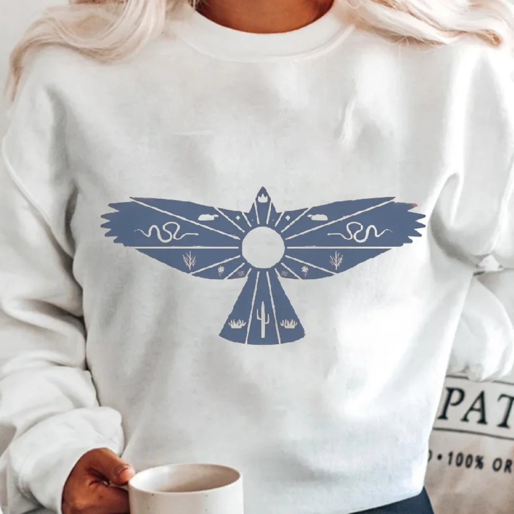 

Толстовка с тотемом орла, синий этнический дизайн, уникальный символ, крутой повседневный свободный топ с длинными рукавами, модный, мягкий, удобный топ