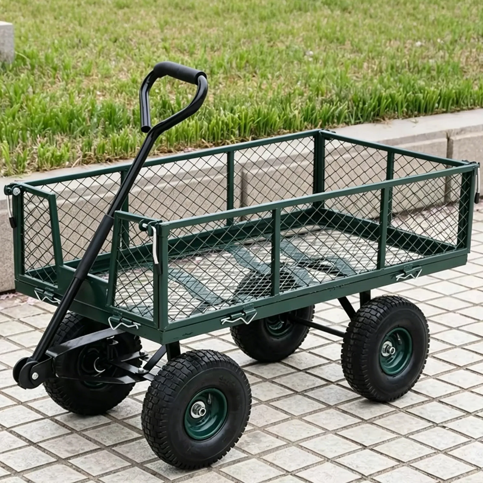 Chariot de jardin à plateau plat avec roues pivotantes, capacité de charge 408 kg, pour le transport de terre et de gravier, idéal pour la cour, le camping et la pelouse