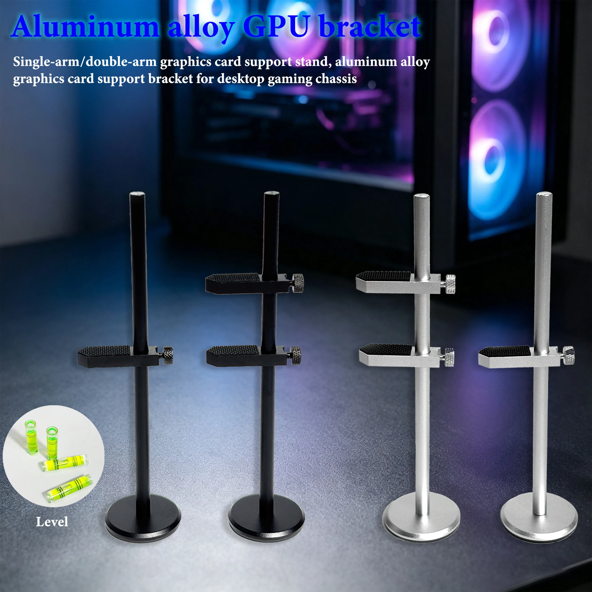 AuyiHomu Adjustable Aluminum Alloy GPU Support Bracket Single Dual Arm Graphics Card Holder Anti-Sag Stand For ATX PC Case
