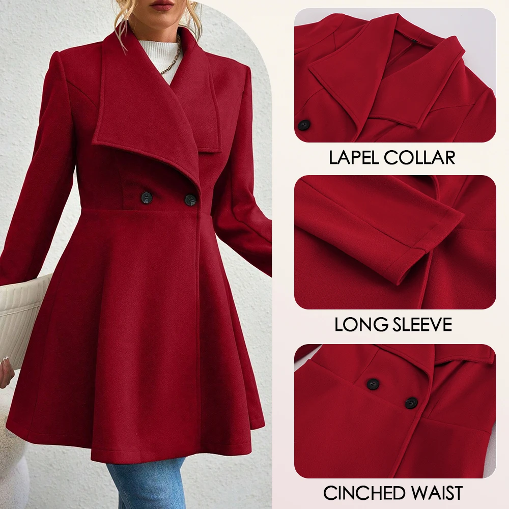 Mia Muse Damesjassen Winter Effen Kleur Lange mouw Revers Button-Up Werkjassen Nieuwjaar Rood Valentijnsdag Cadeau Bovenkleding