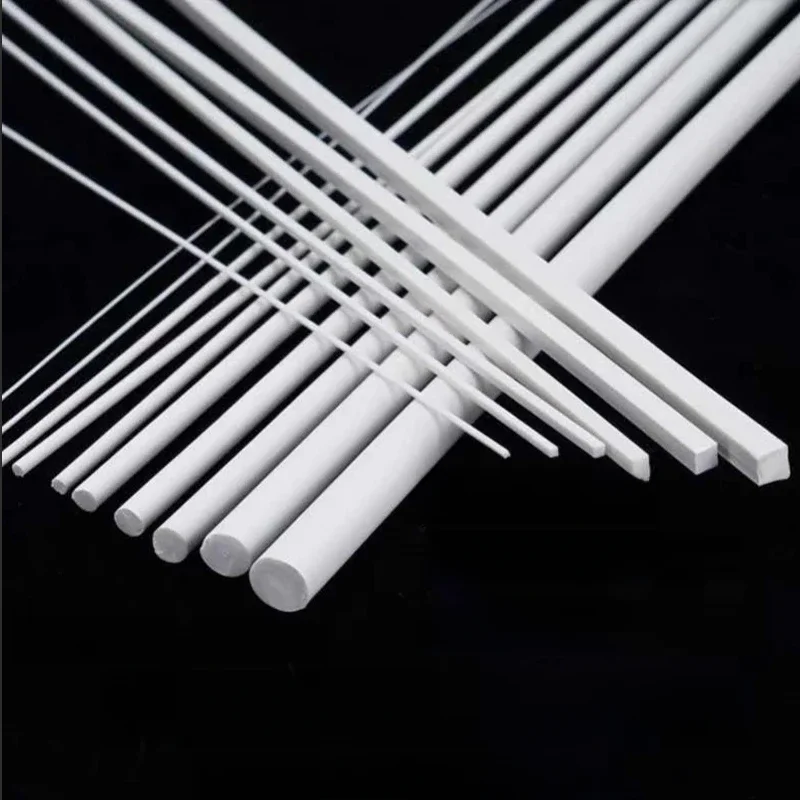 Bâton de tige en plastique ABS blanc rond/carré, pour la fabrication de modèles d'architecture, matériel de bricolage, accessoires, fournitures de découpe