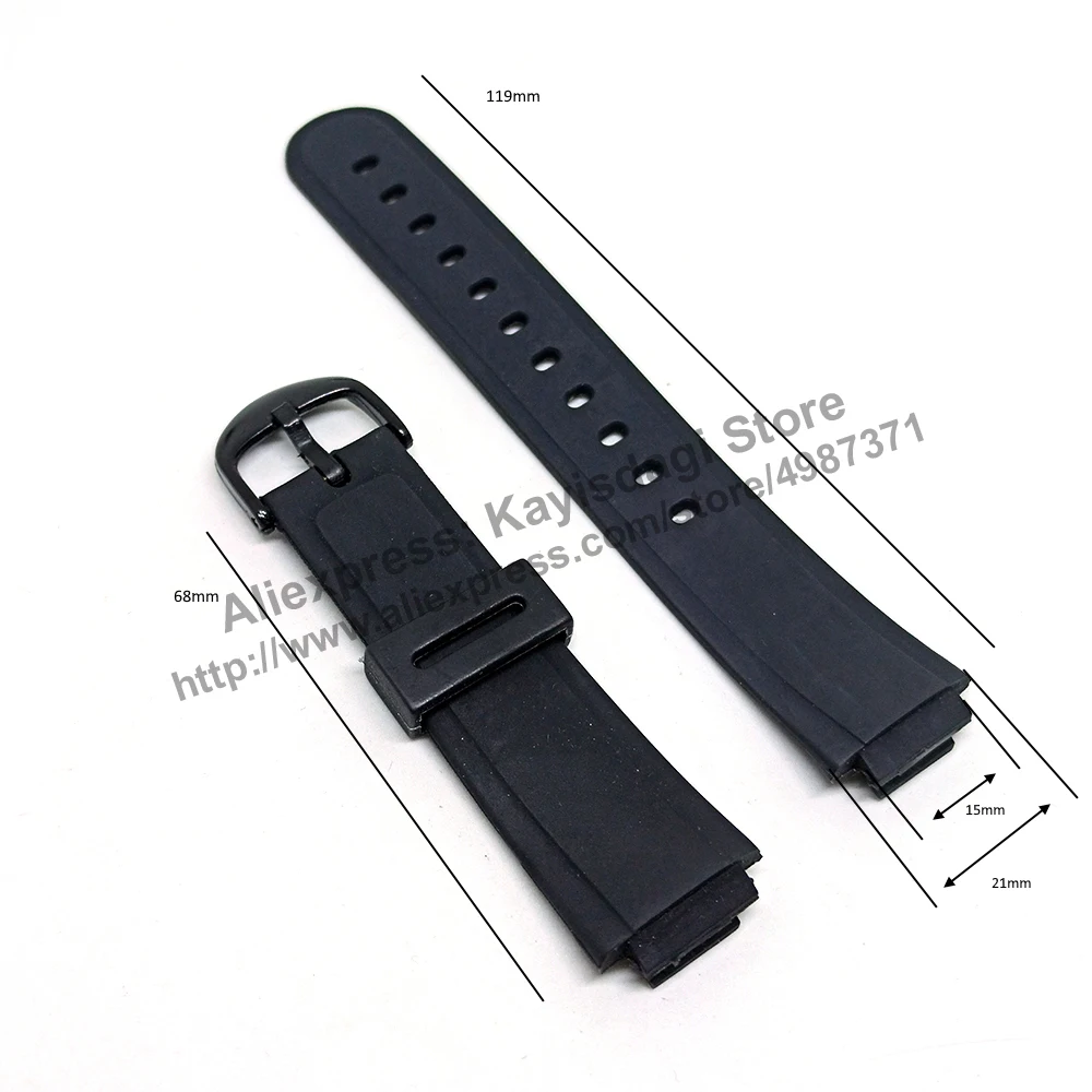 15mm Black Rubber watch band / strap comp. Casio AW-30 ,  AW-33 ,  AW-34 , AW-35 ,  AW-43 ,  AW-51K ,  SWC-03  ,  EB-3008