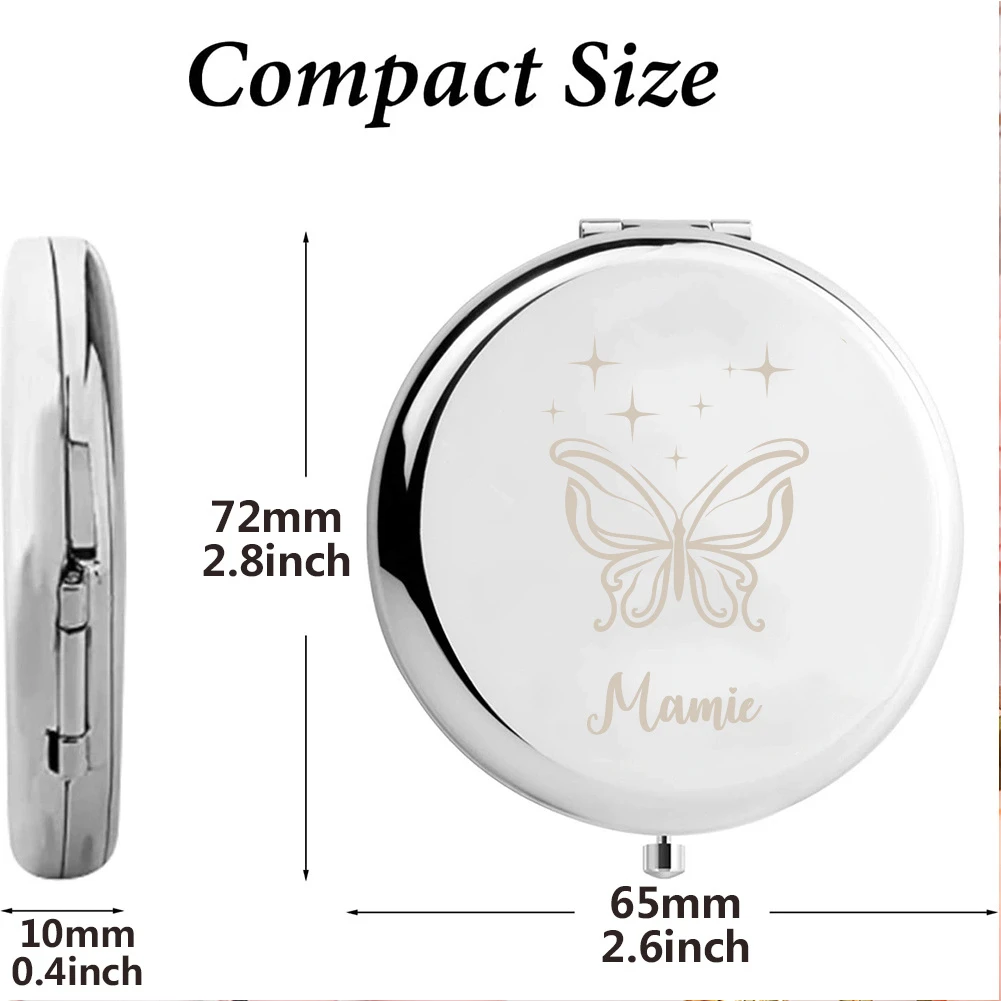 Custom Name Butterfly Pocket Makeup Mirror, Portable Cosmetic Gift for Sister, Relatives, Holidays and Christmas