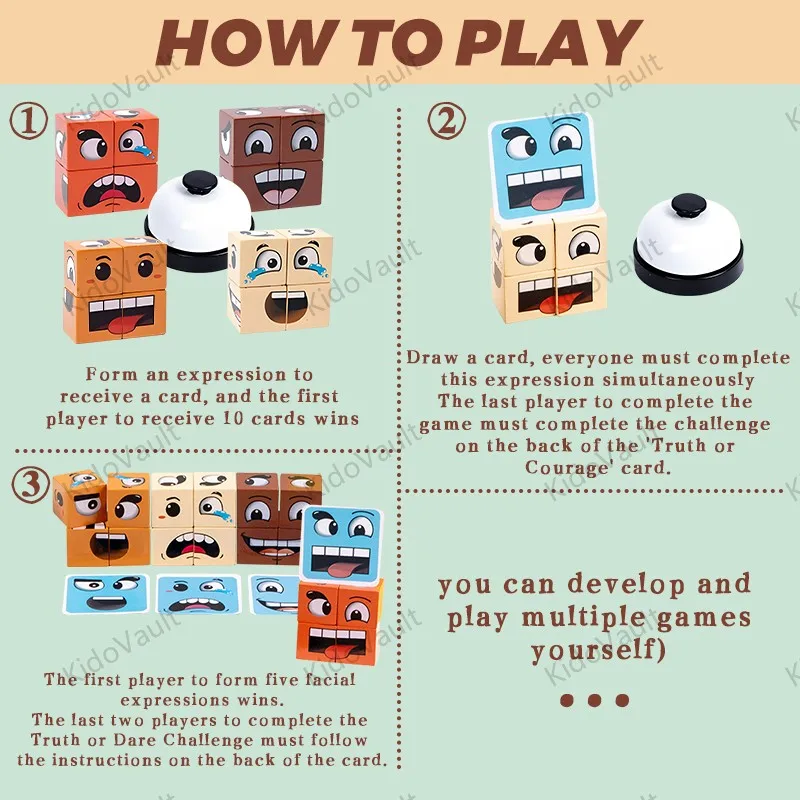 لعبة المكعبات الخشبية المتغيرة للوجه، لعبة ألغاز سطح الطاولة العائلية، تحدي بطاقة المطابقة، هدية حفلة ممتعة للأطفال #3