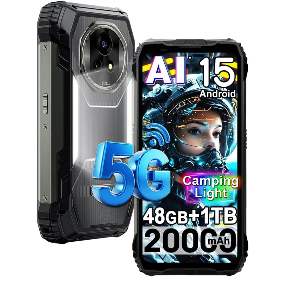 Blackview XPLORE 2 Dimensity 8300 AI 5G Rugged Phone Android 15, 20000mAh Battery 48GB+1TB, 6.73'' 3.2K Outdoor Mobile Phones