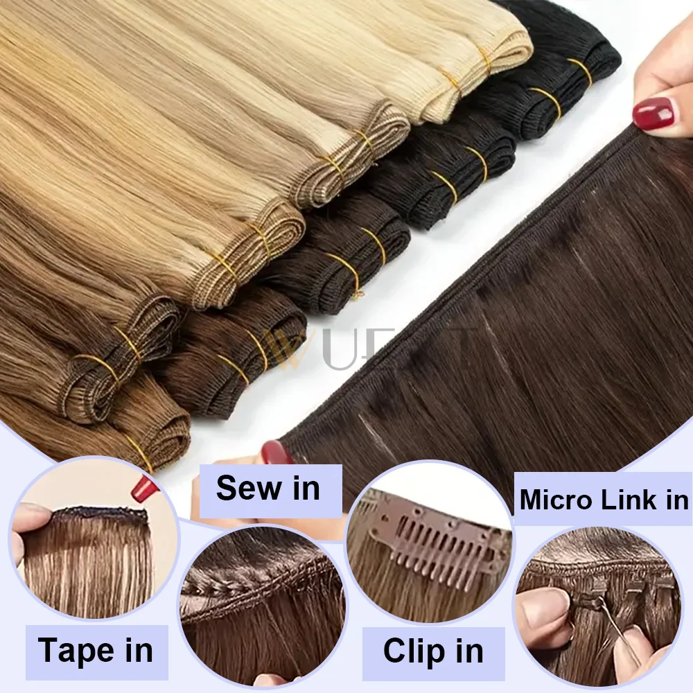 حزم لحمة شعر بشري حقيقي خياطة مزدوجة في ملحقات اللحمة شعر أشقر بني أسود للنساء شعر لحمة طبيعي مستقيم