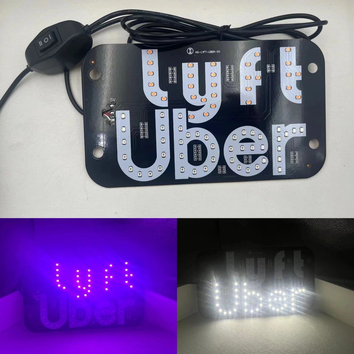 Car LED Light Sign with USB Interface, Blue Light Switch for Easy Nighttime Passenger Location, with Suction Cups for Window