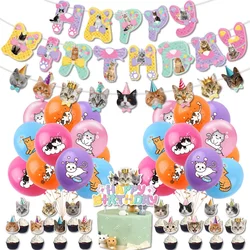 40 pcs cat theme party balloons, cake topper + bunting set for birthday party decoration, theme party scene decoration, etc.