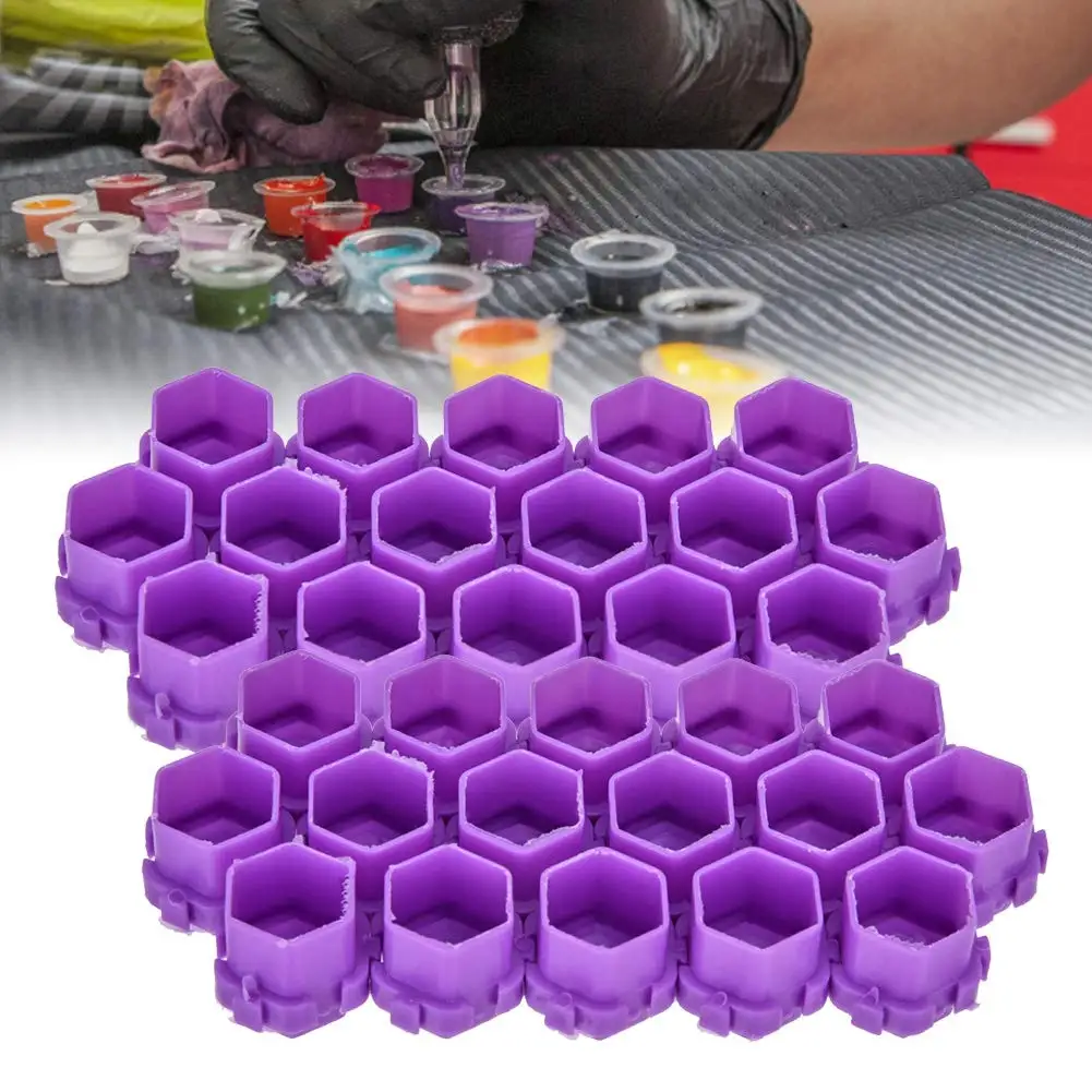 200pcs Plastic Disposable Microblading Tattoo Ink Cups Permanent Makeup Pigment Mixed Colors Hive Honeycomb Shape New Ink Cup