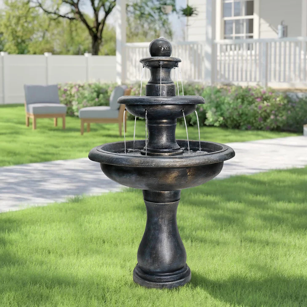 

45.2 ''H Outdoor Floor 3 Tier Concrete Fountain with Electric Pump - Garden Cascading Waterfall for Yard Patio Lawn Home Decor