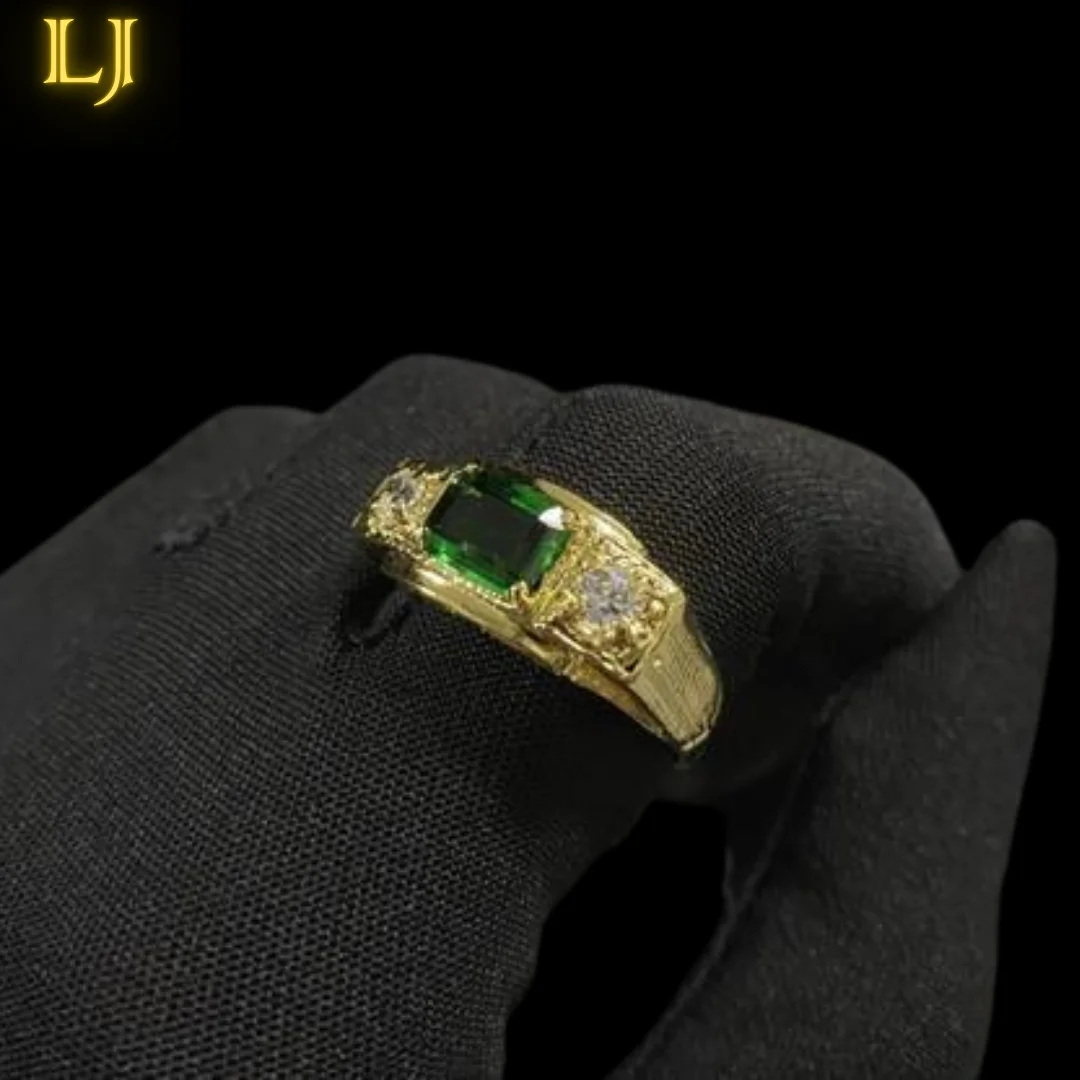 Nordic Gold Ring Graduation Embroidery C/Green Stone-Eternal Guarantee in Color! 18K Gold Identical Ancient Coin Ring