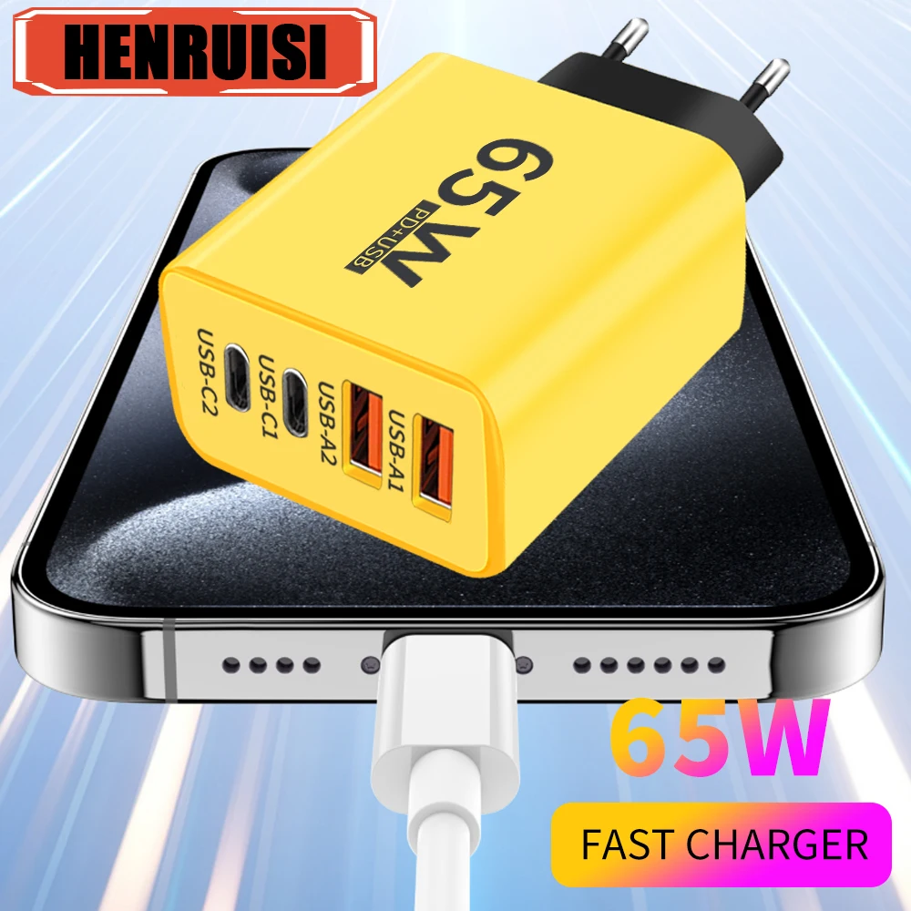 Total 65W USB C Charger 4 Ports Fast Charging Type C Charger Quick Charge 3.0 Phone Adapter for iPhone 15 Xiaomi Huawei Samsung