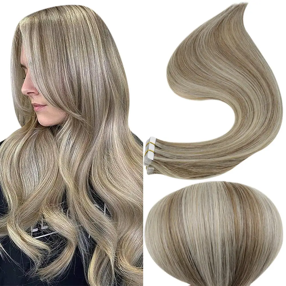 [40 peças] fita laavoo remy em extensões de cabelo humano 100% real em linha reta natural cabelo brasileiro trama da pele fita dupla face no cabelo