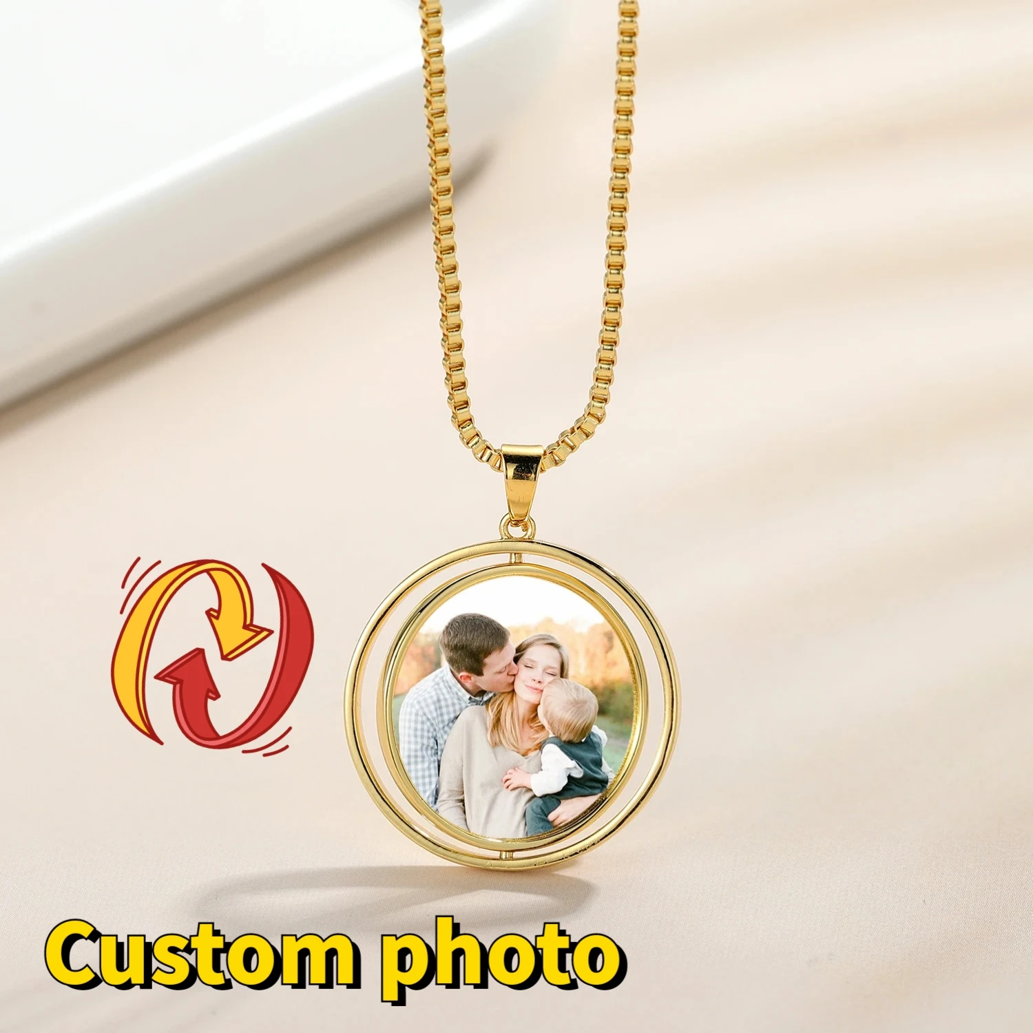 Rotatable Photo Necklace Personalized Necklace Picture Engraved Gift Man Accessary Valentine Day Keepsake Memory Pendant For Her