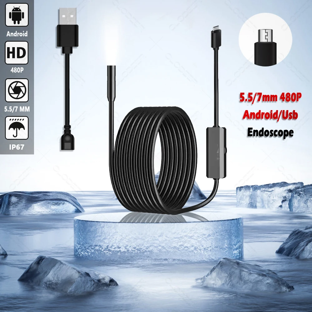 5.5/7mm Endoscopic Video Endoscope Usb Camera For Cars Android Mobile Smartphone Inspection Tools Device Automotive Boroscope