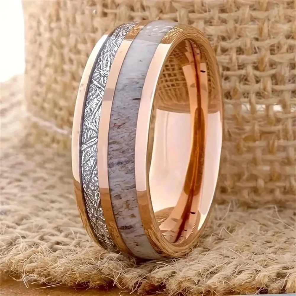 Cool 8mm Silver Color Camo Pattern Inlay Ring for Men