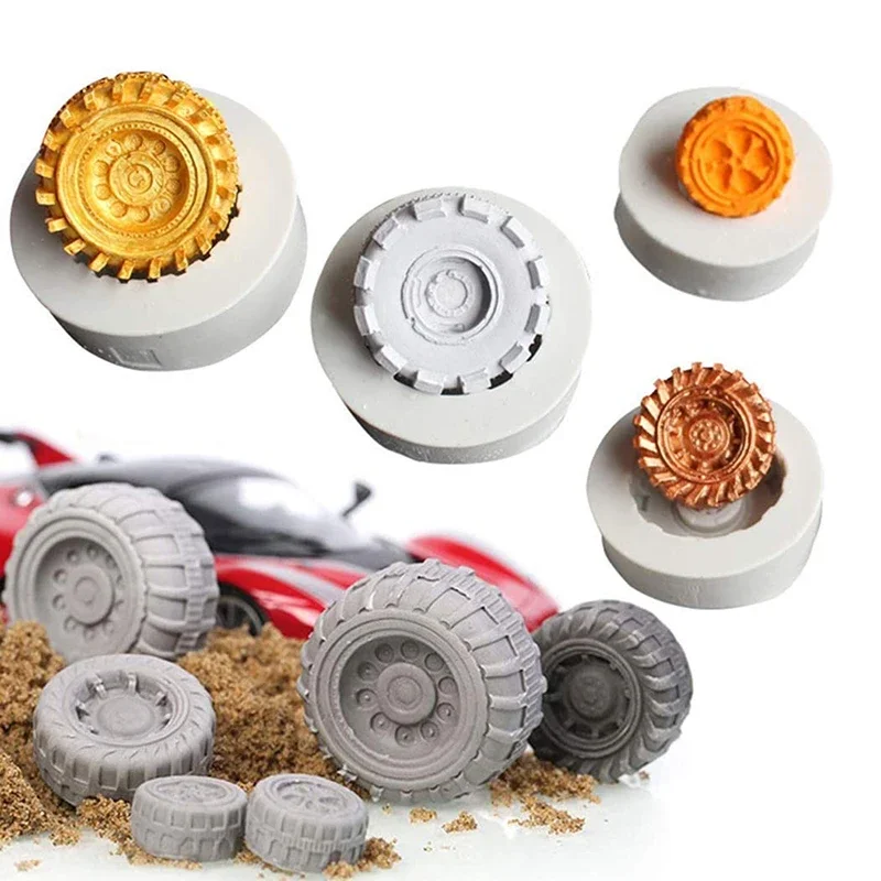 Moule à Fondant de pneu 3D rond en Silicone, roue de camion de voiture, pour décoration de gâteau, fête d'anniversaire, chocolat, bonbons, cire, outil de savon fondu