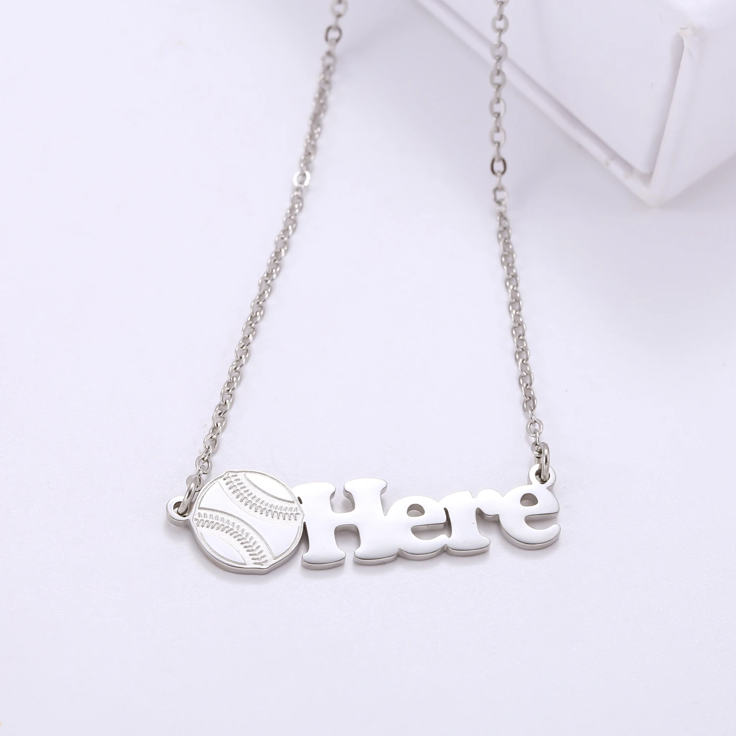 MYDIY Custom Baseball Name Necklace Deep Engraved Letter Pendant Personalized Stainless Steel Waterproof Jewelry for Women Gift