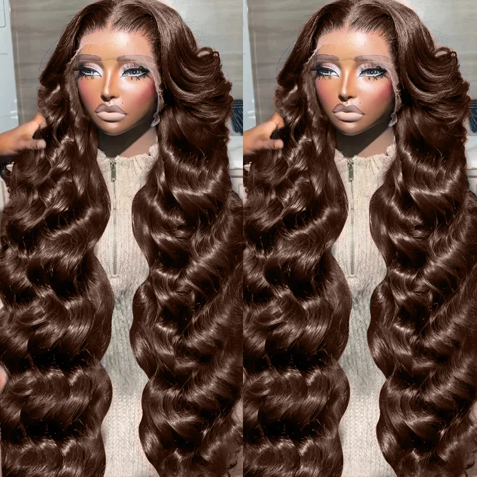 

30 36 Inch 200 Density Chocolate Brown Body Wave 13x4 Lace Front Human Hair Wigs Brazilian Colored 13x6 Frontal Wig For Women