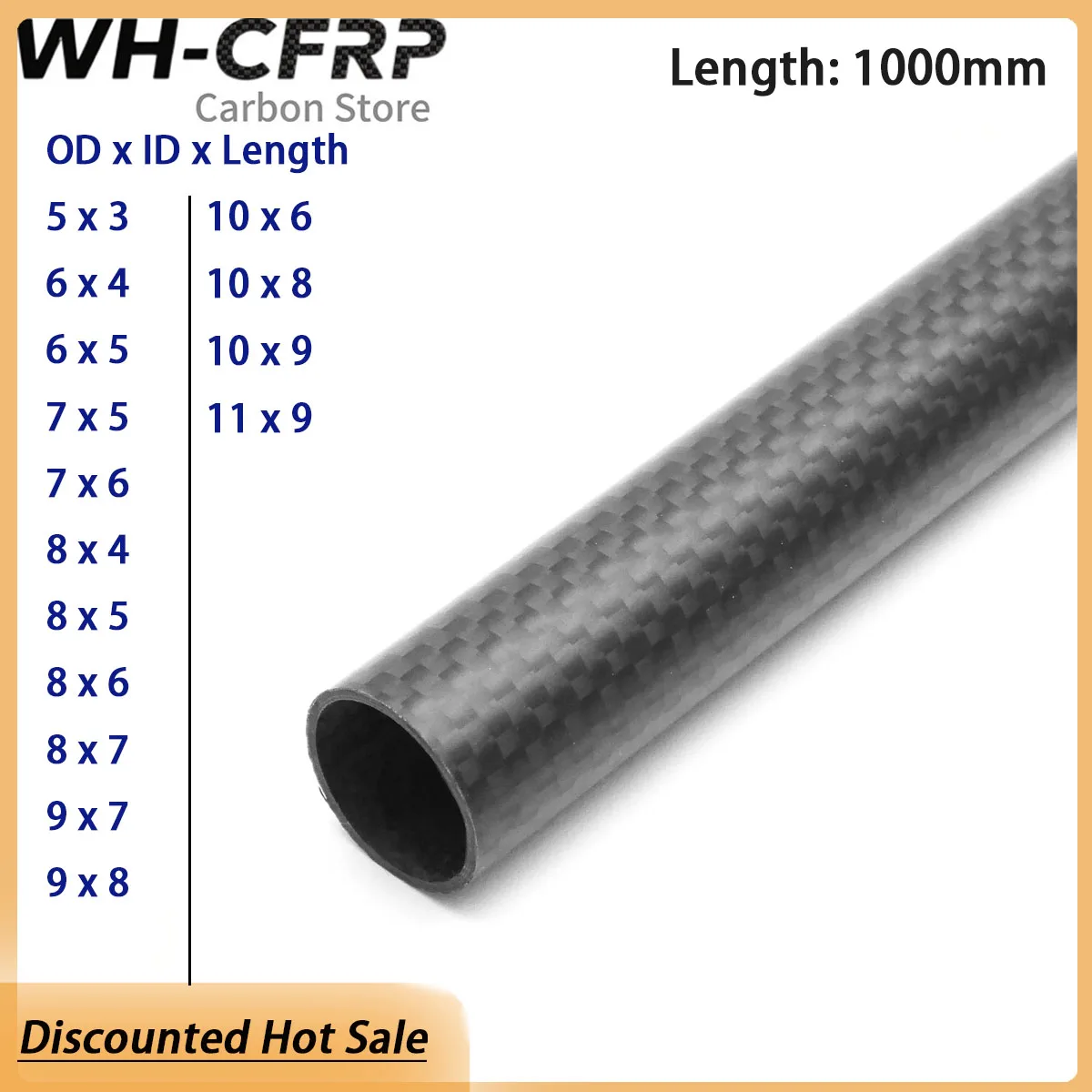 Carbon Fiber Tube 5mm 6mm 7mm 8mm 9mm 10mm 11mm OD X 1000mm Length, 3K Glossy Finish, for RC Drone FPV Frame, Model DIY, High St