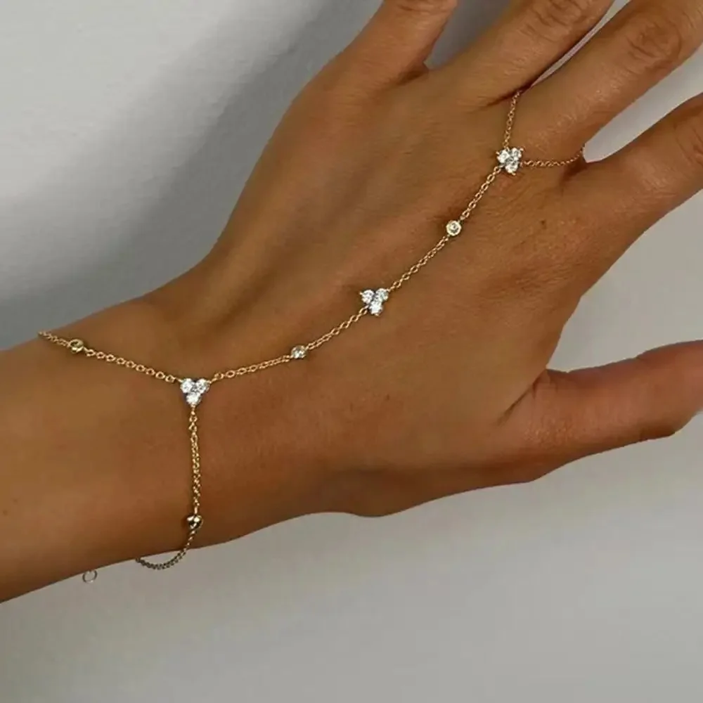 Zomer Nieuwe Strass Bloem Hand Terug Armband Bruiloft Sieraden voor Vrouwen Kristal Geometrische Vinger Armband Partij Sieraden Gift - afbeelding 2