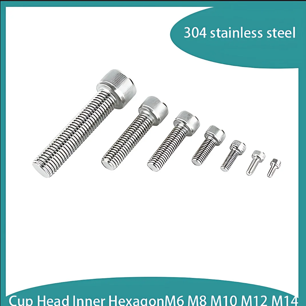 10/20pcs DIN912  M6 M8 M10 M12 M14 304 A2 Stainless Steel Hexagon Hex Socket Head Cap Allen Bolt Screw