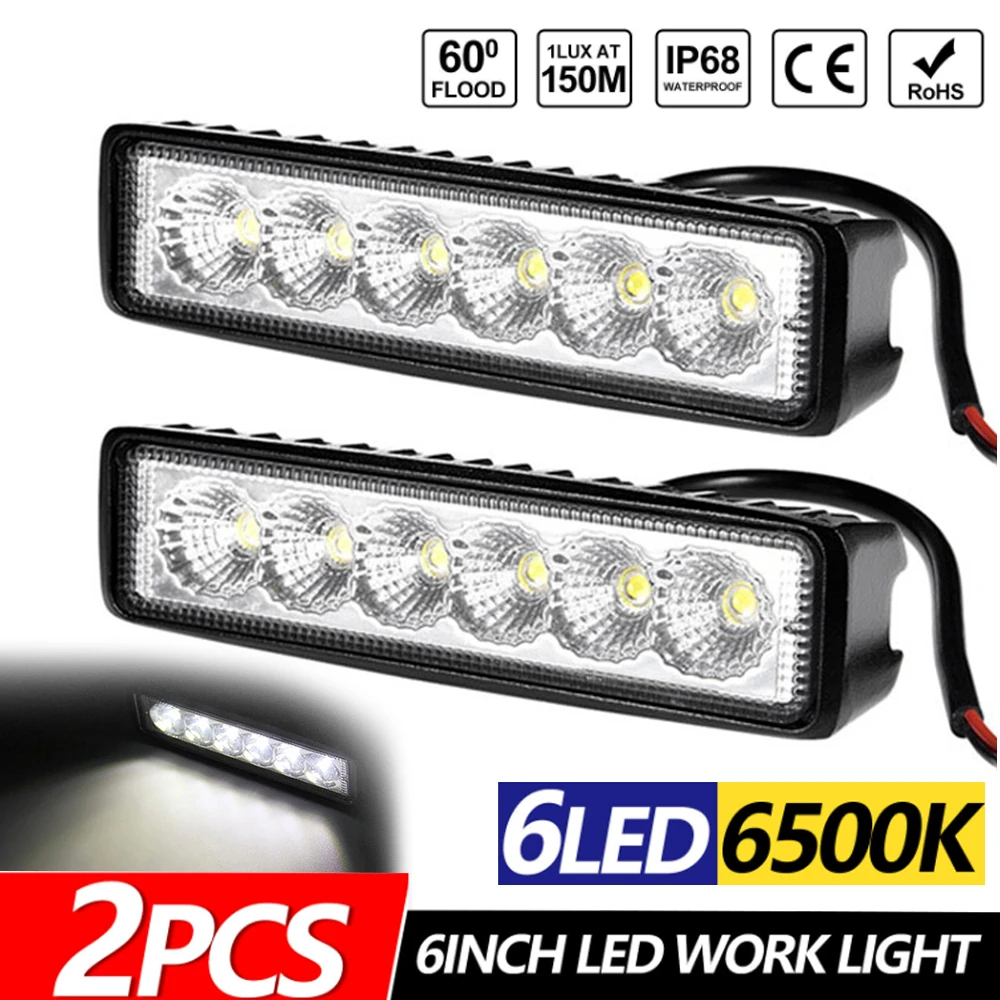 2pcs 12V LED Work Light Bar Flood Spot Lights Driving Lamp Offroad Car Truck SUV