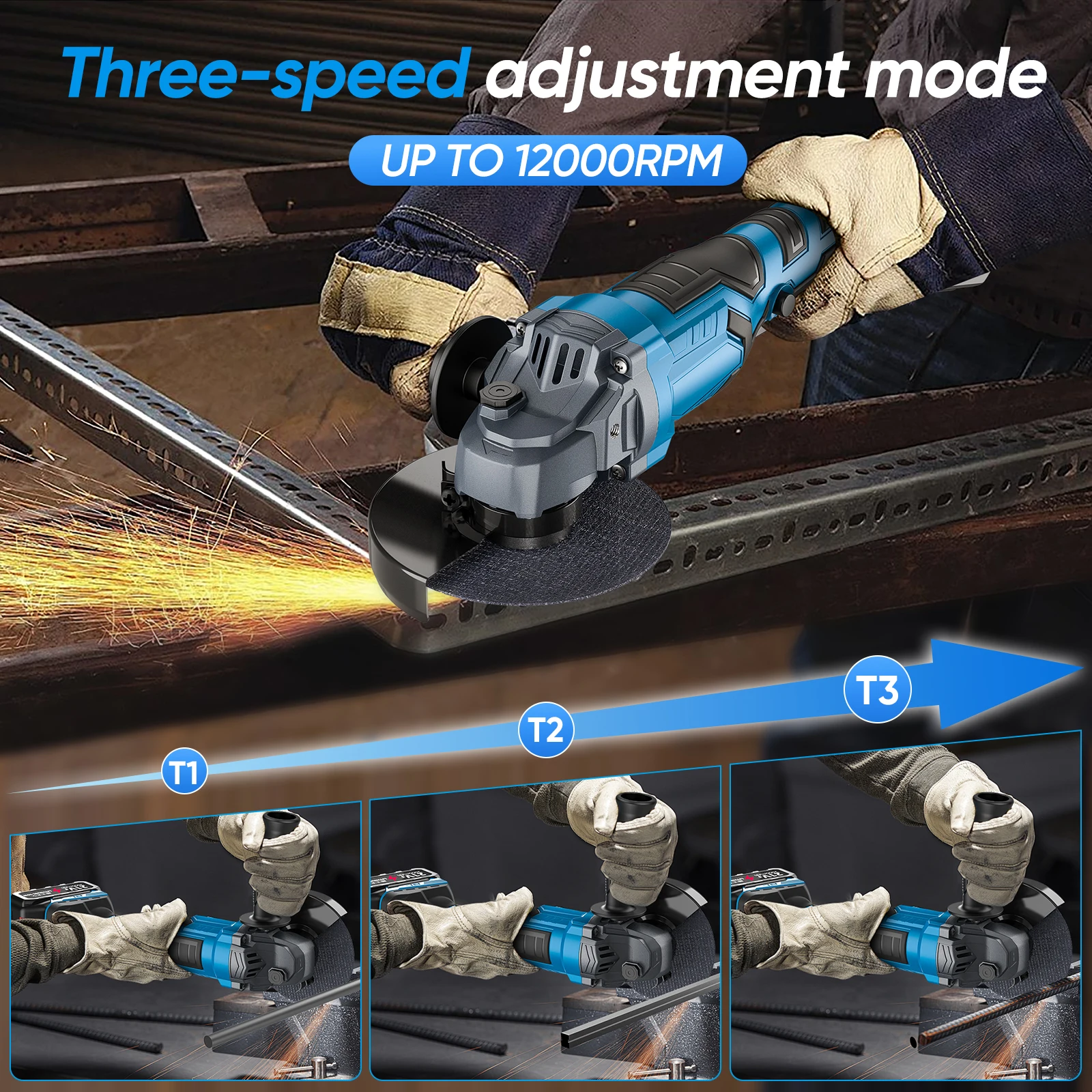 125MM Bürstenloser Elektrischer Winkelschleifer 3 Variable Geschwindigkeiten 1500W Schneidemaschine Holzbearbeitungswerkzeug für Makita 18V Akku – Detail 6