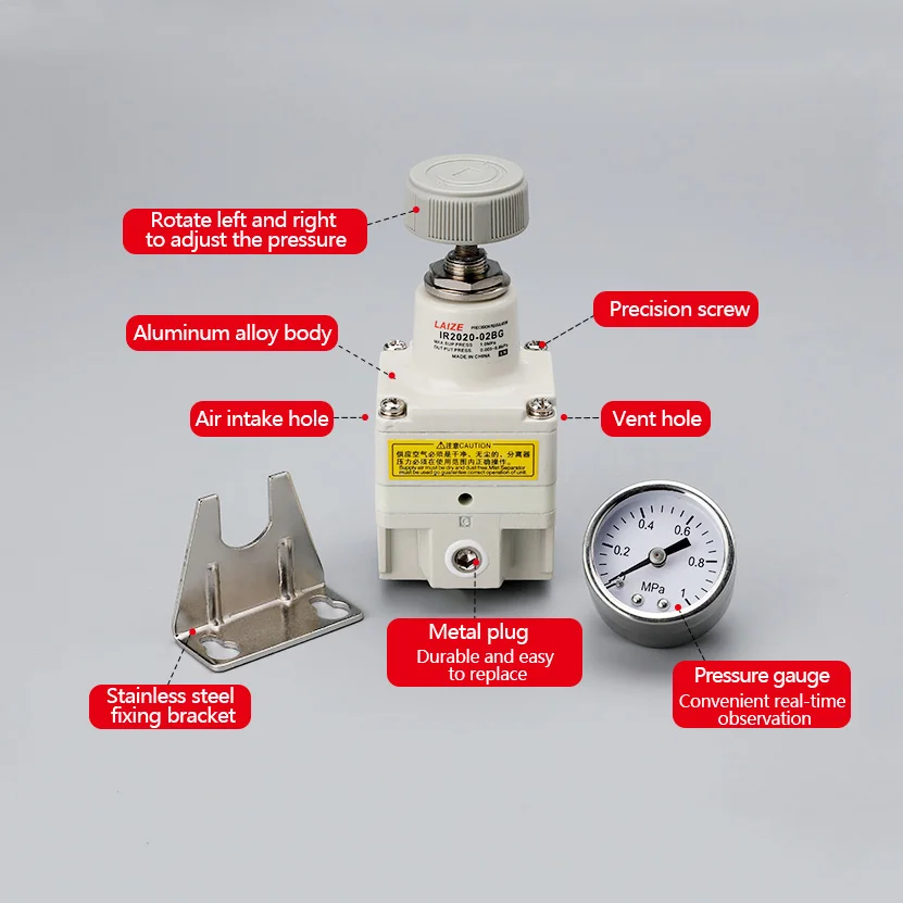 LAIZE Precisão Compressor Pneumático, Regulador De Pressão De Ar, Tipo SMC com Suporte De Calibre, IR2000-02, IR2010-02, IR2020-02