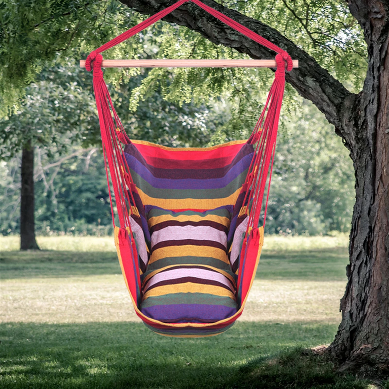 

Distinctive Cotton Canvas Hanging Rope Chair with Pillows Rainbow