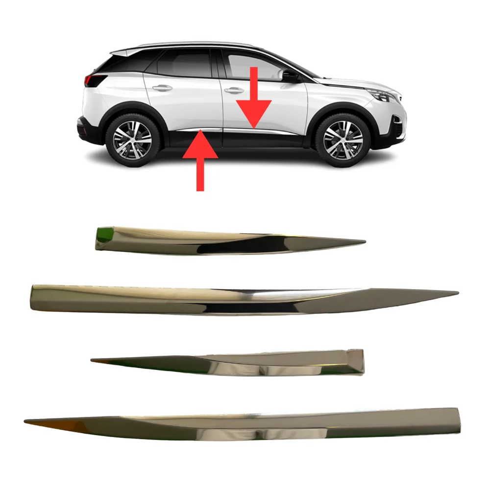 For Peugeot 3008 Chrome Side Door Trim Cover Streamer Moulding Stainless Steel 4 Pcs Exterior Accessories Parts Auto Product