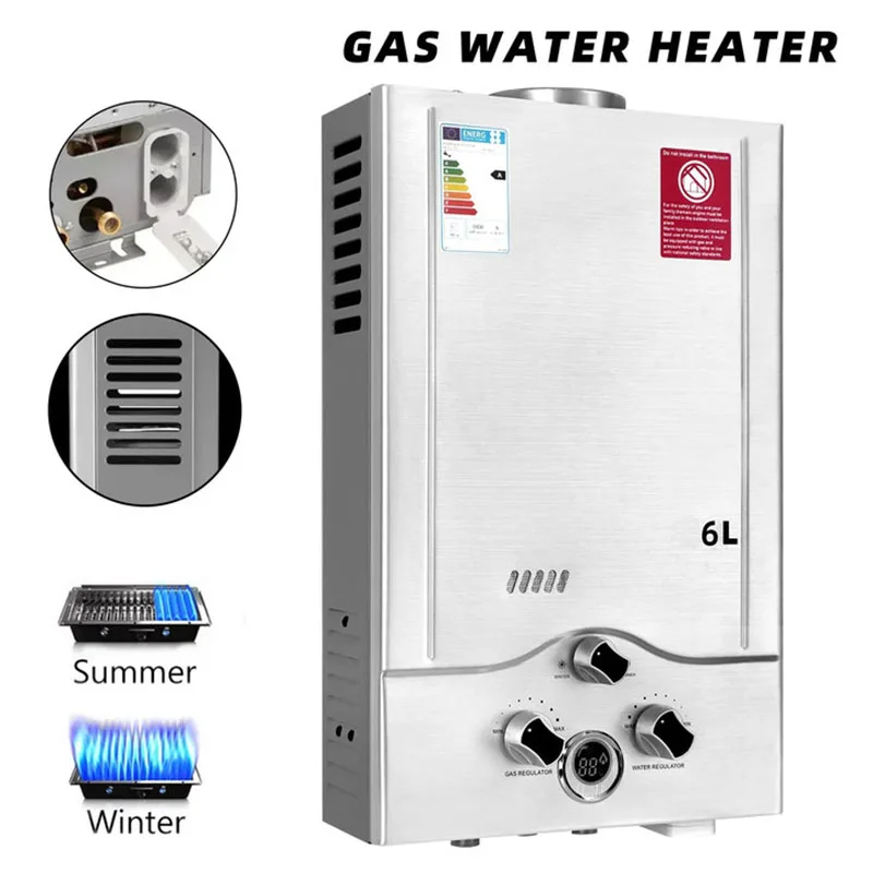 LPG Gas Water Heater 6L 8L stable Steel Tankless Propane Gas LPG LPG drink With show Kit Home Camping Appliance