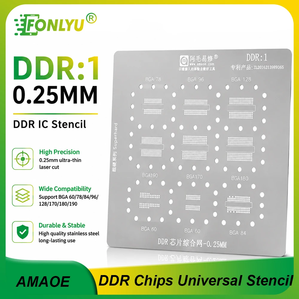 AMAOE DDR Memory IC BGA Reballing Stencil for BGA78 96 BGA128 BGA190 BGA180 BGA170 BGA60 RAM Chip Soldering Repair Rework Tool