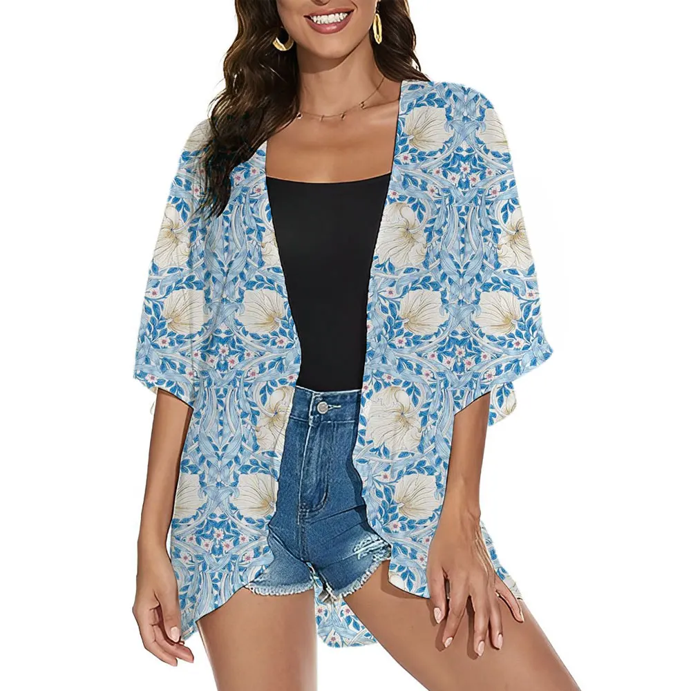 Kimono feminino chiffon cover ups casaco de banho senhoras camisas florais boêmio blusas quimono vestido de banho praia casaco verão