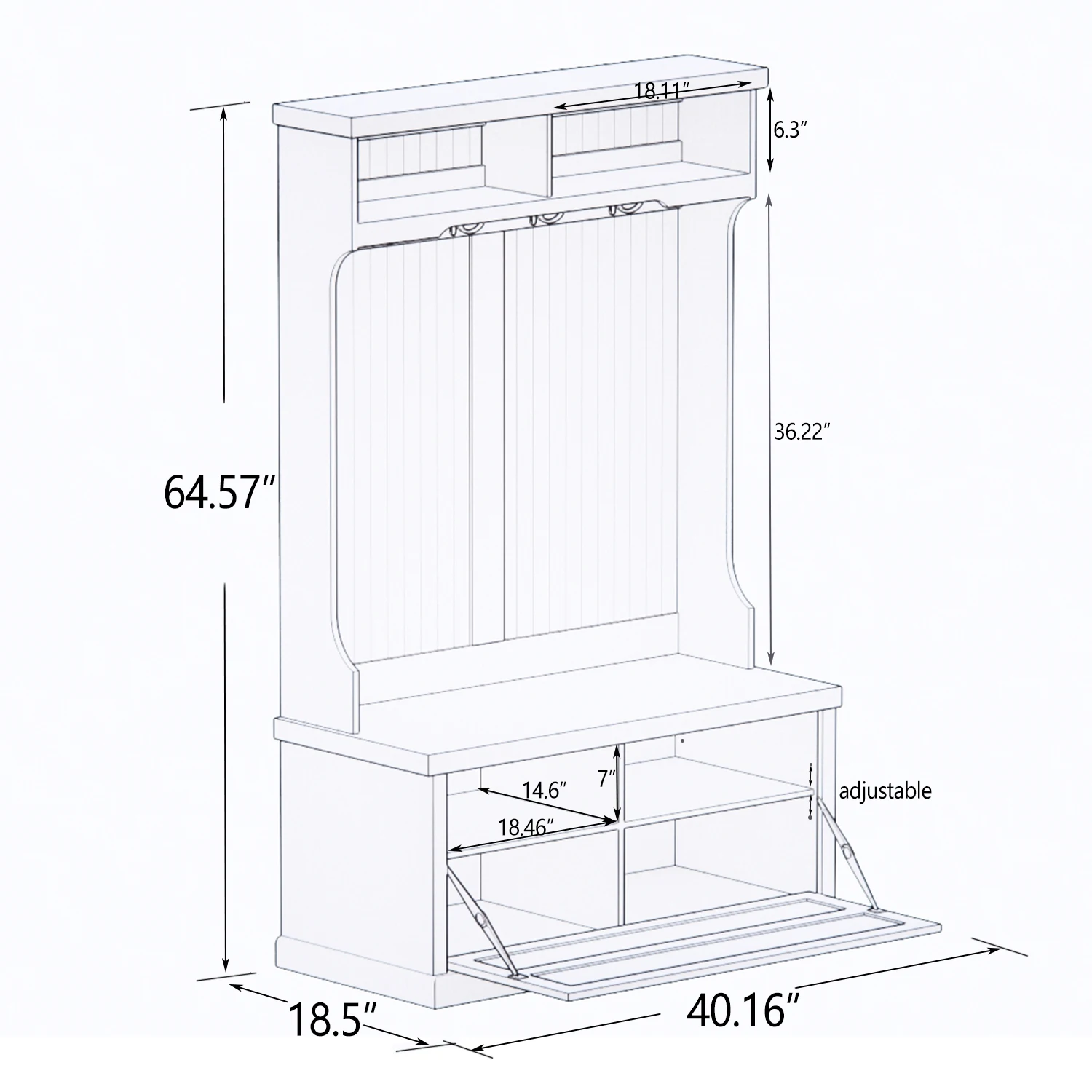 [Flash Sale]Entryway Hall Tree with Coat Rack 4 Hooks and Storage Bench Shoe Cabinet White[US-Stock]