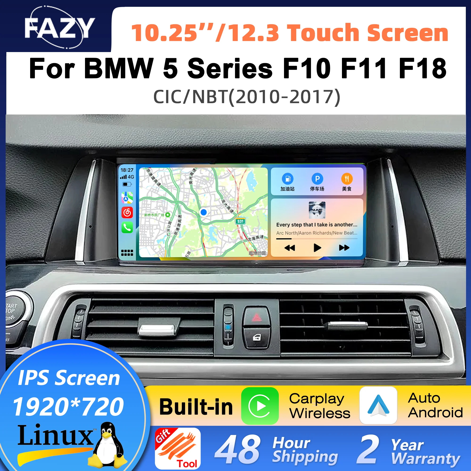Pantalla Inalámbrica Carplay Android Auto con Sistema Linux 1920*720 para BMW Serie 5 F10 F11 F18 2010-2017, Radio para Auto, Reproductor Estéreo, BT, DSP