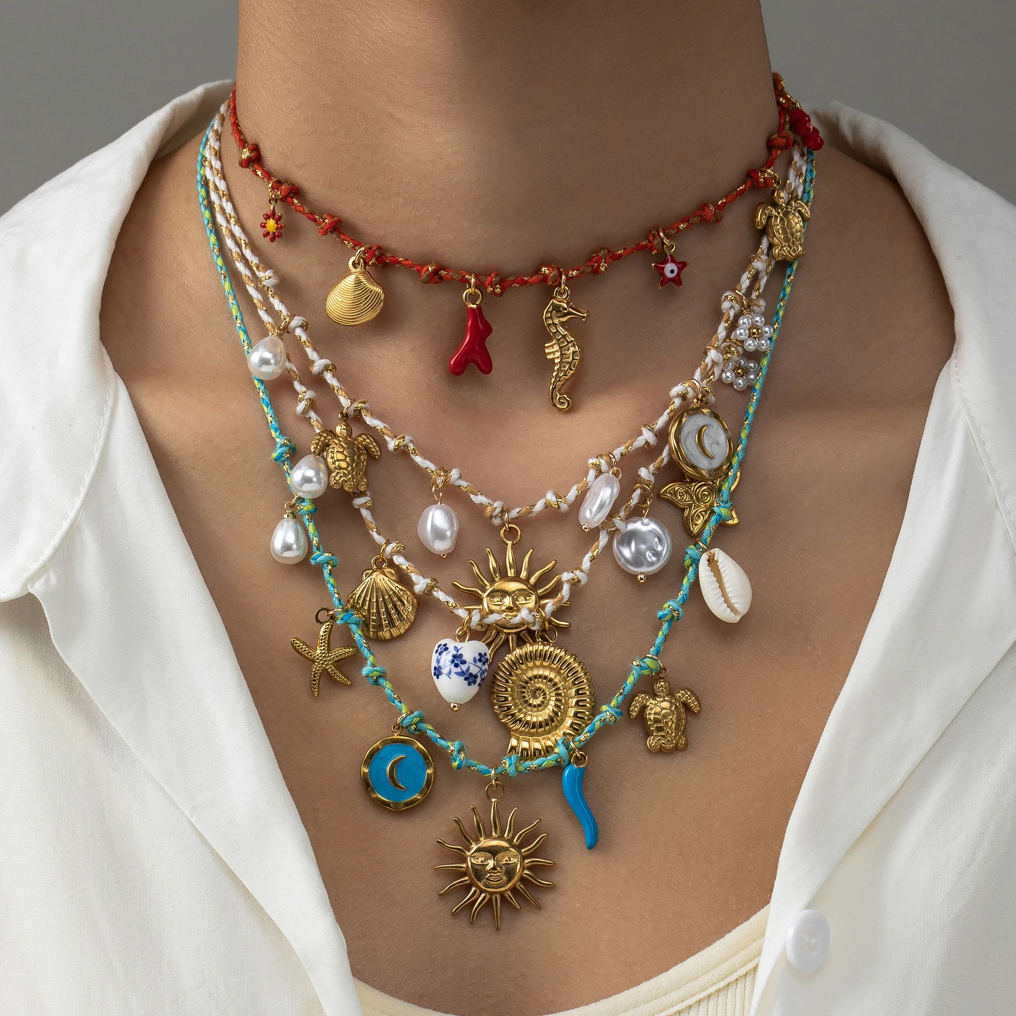 

Vintage style woven rope chain necklace, personalized ocean style pendant accessory, women's trendy collarbone chain