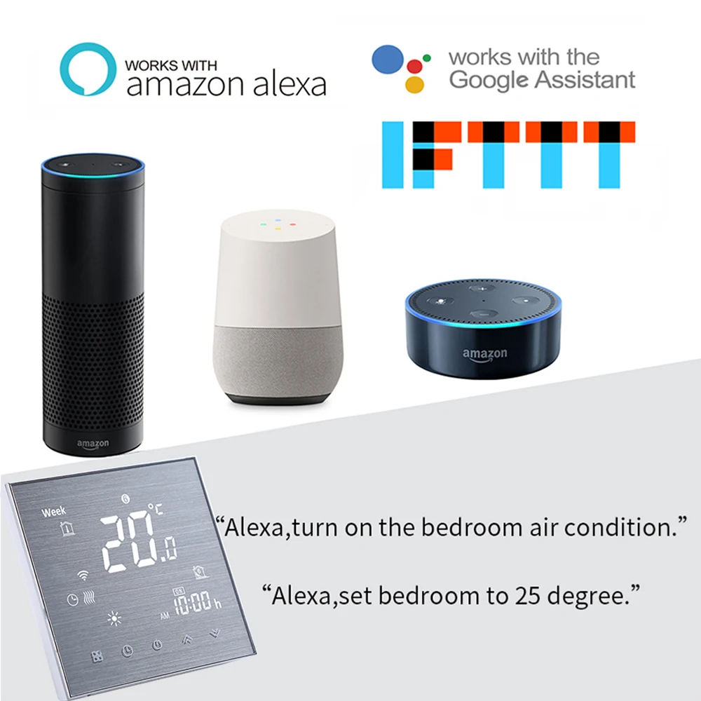 Imagem -03 - Qiumi Wifi Termostato Temperatura Controlador para Água Piso Aquecimento Elétrico Água Caldeira a Gás Funciona com Alexa Googlehome