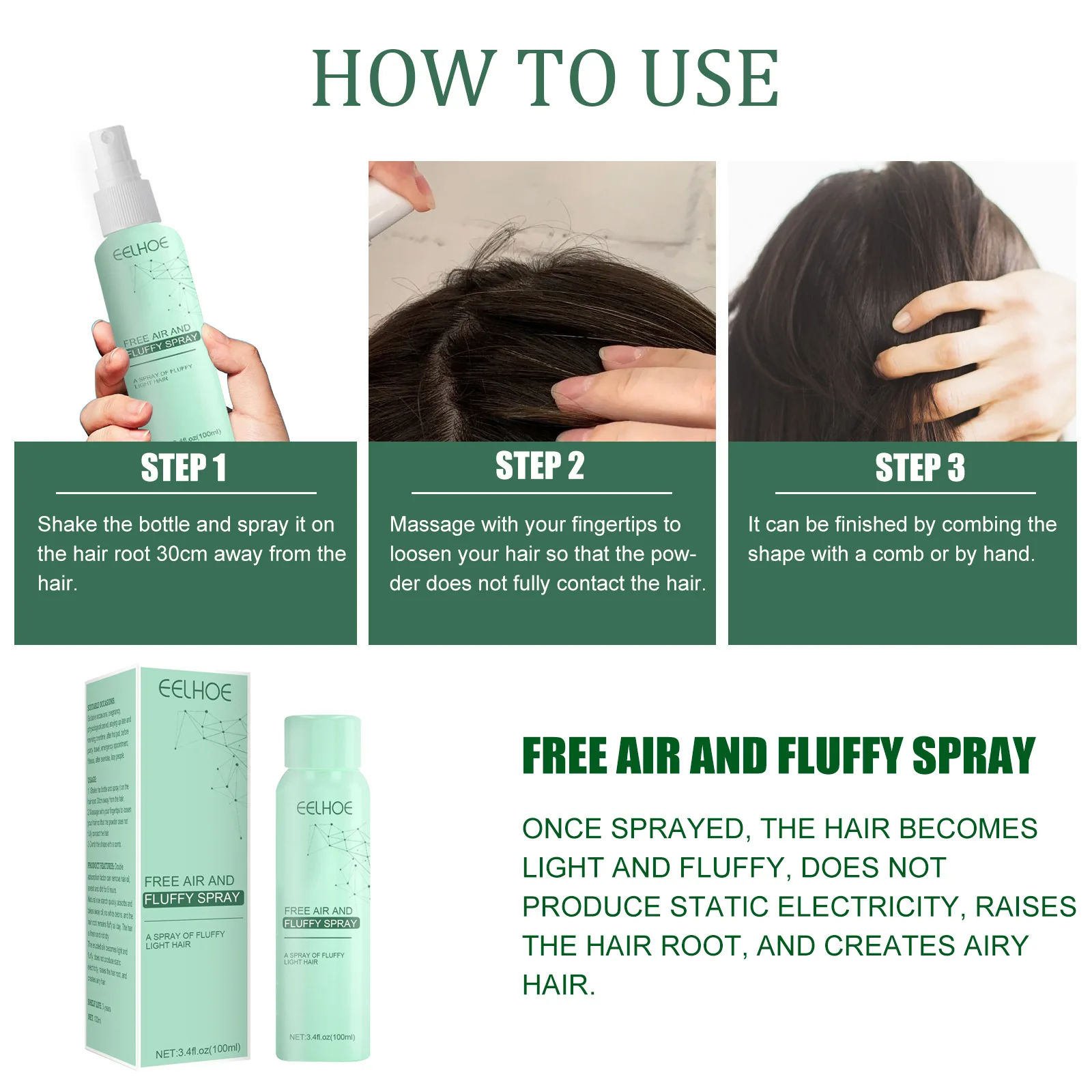 EELHOE Shampoo secco Spray per capelli Spray rinfrescante Shampoo per il controllo dell'olio a lunga durata Styling per capelli soffici Nessun lavaggio Spray per capelli asciutti